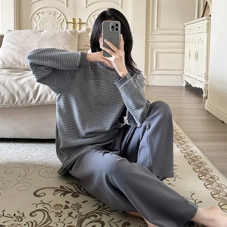 

Women's Sleepwear Set Fleece Lined Oversized Hooded Home Clothes Autumn New Style Kangaroo Pocket Thickened Home Robe