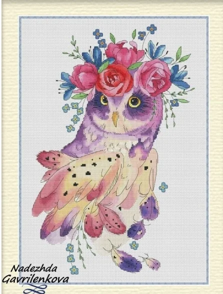 Chinese Cross-Stitch Kits, Embroidery Needlework, Needlework Sets, Mouth of Autumn, 20-Owl with a garland34-47