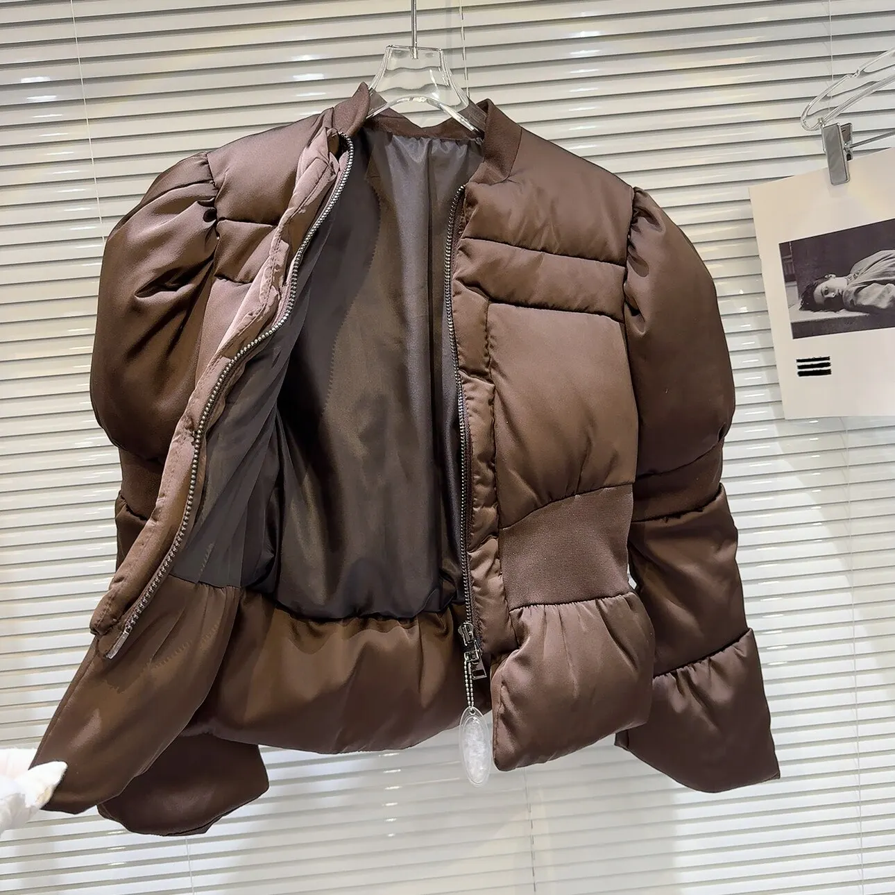 DEAT 2026 Winter New Items Fashion Women's Thread Waist Design Warm Jacket Casual Solid Color Zipper Cotton Padded Coat 11A01161