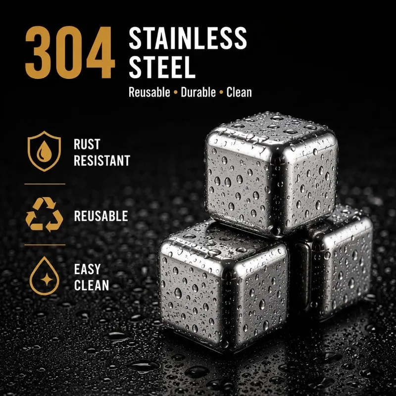Stainless Steel Ice Cubes Reusable Silicone Ice Tongs Storage Tray No Dilution Fast Cooling For Whiskey Cocktails Coffee Gifts - view 2