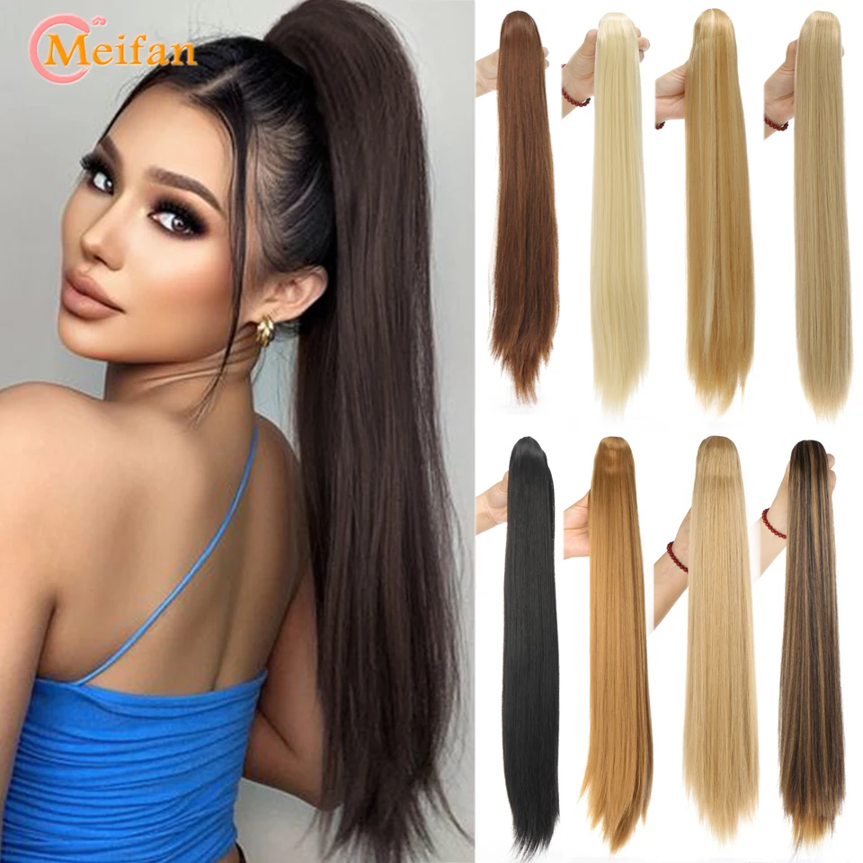 

MEIFAN Syntheitc Long Straight Claw Ponytail Grab Clip On Ponytail Extension Natural False Ombre Daily Party Ponytail Hairpiece