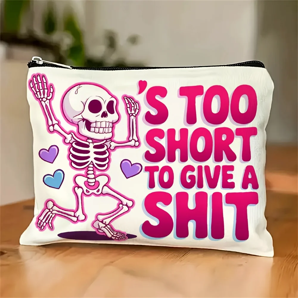 

A Skeleton Pattern Makeup Bag- Multifunctional Zipper Pouch, Jewelry Storage Bag, Perfect Travel Zipper Small Storage Bag.