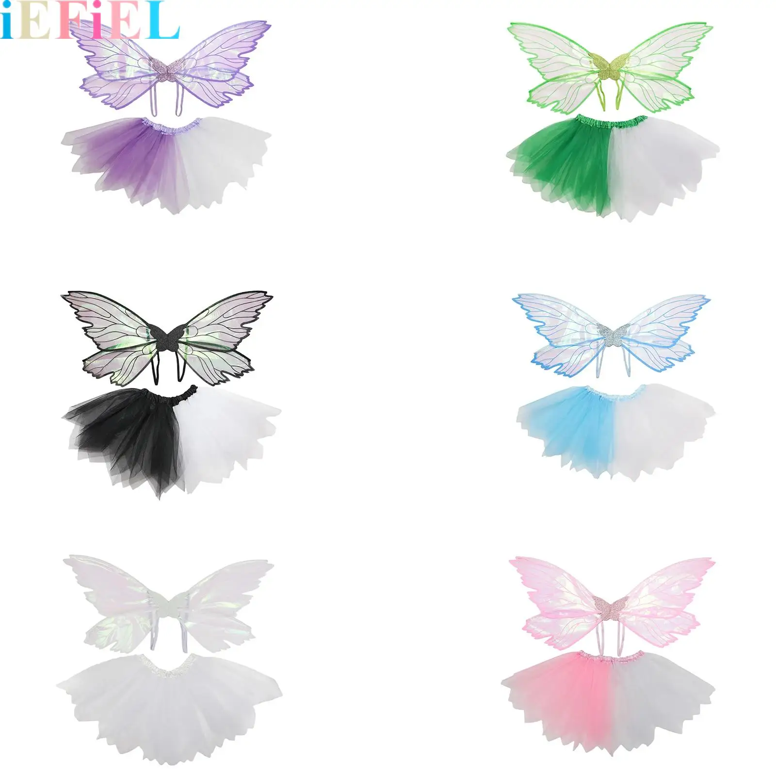 

Women Butterfly Fairy Wings with Elastic Waistband Color Block Tulle Skirt for Theme Party Stage Performance