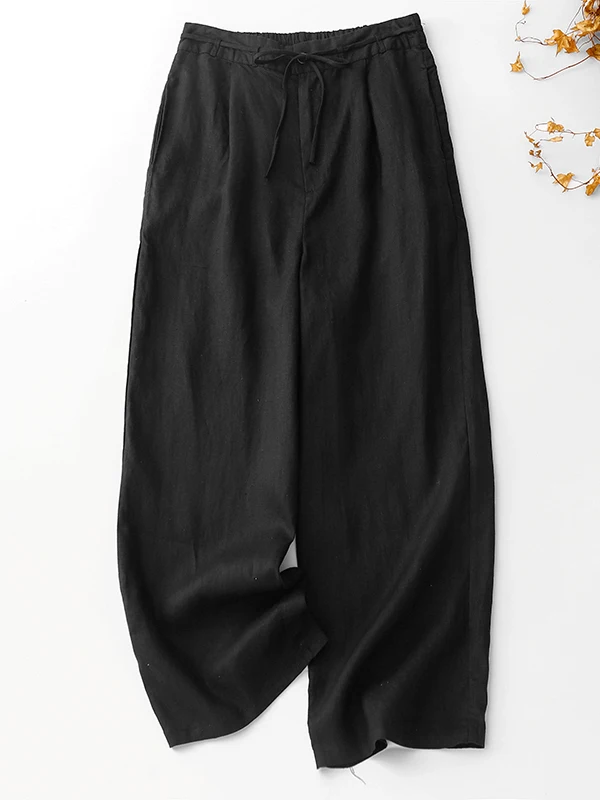 2025년 신상 코튼 린넨 스트레이트 레그 팬츠 대형 사이즈 여성용 예술적 레트로 루즈 캐주얼 와이드 레그 팬츠 플러스 사이즈 여성용