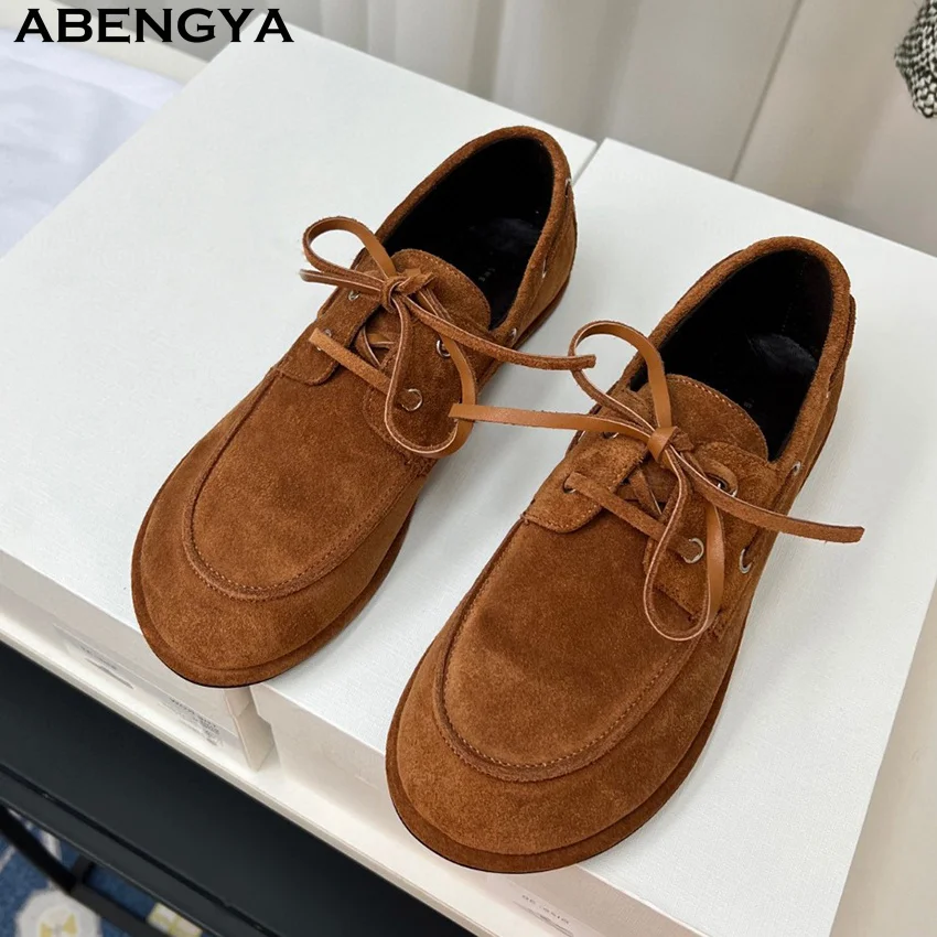 

Hot Suede Flat Loafers Shoes For Women Slip On Lace Up Business Formal Shoes Autumn Casual Comfort Party Vacation Walking Shoes