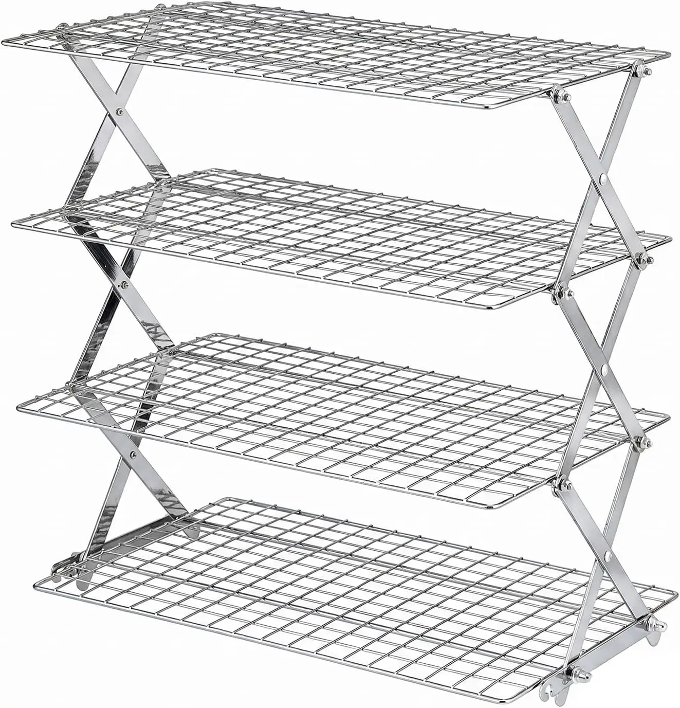 Garvee 4-Tier X-Frame Foldable Multi-Tier Cooling Rack Non Stick Wire Grid Cake Cooling Rack Baking Tray Oven Pizza Bread Holder BBQ Shelf Kitchen