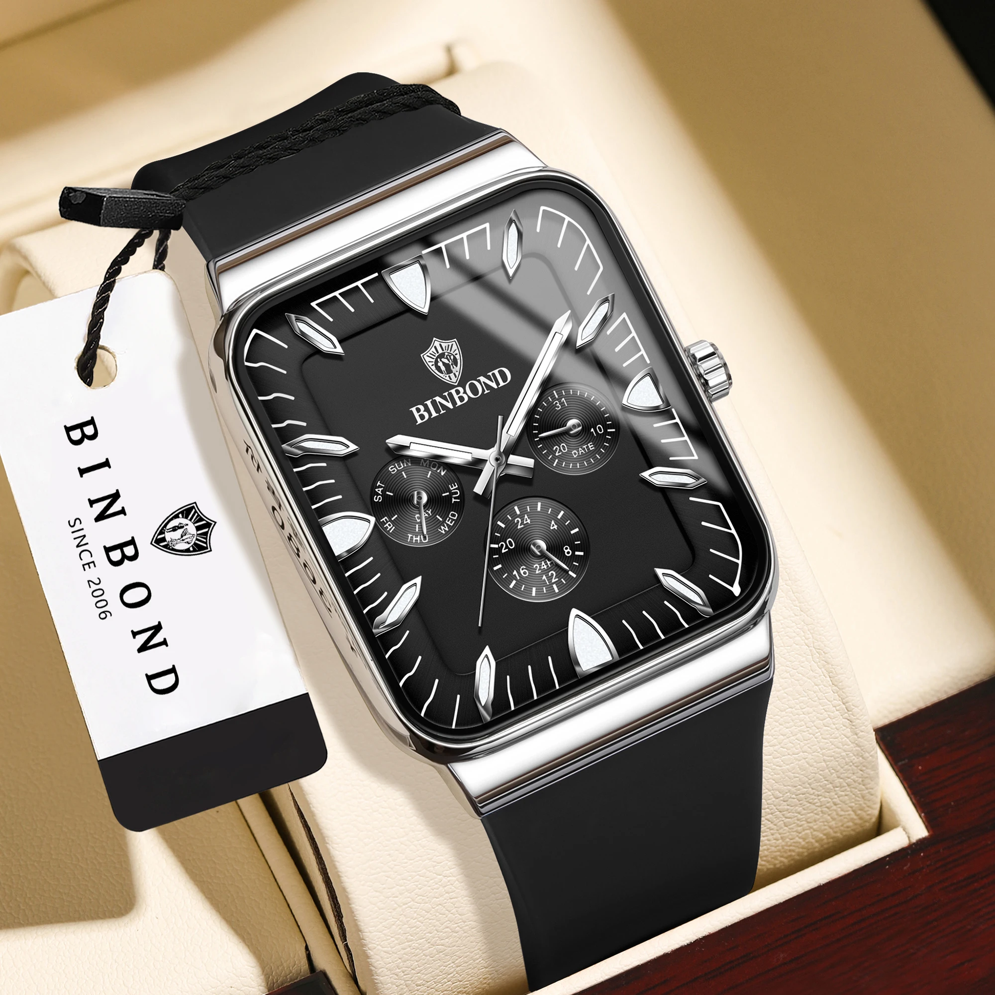BINBOND Casual Reloj Original Accurate Men's Watch Durable Quartz Wristwatches For Men Luxury Luminous Waterproof +Box