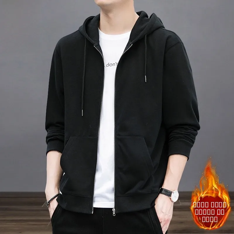 

Hooded Cardigan Sweatirt Men's Bla Trendy Spring New Arrival Loose Fit Long Sve Zipper Closure Youth Faion