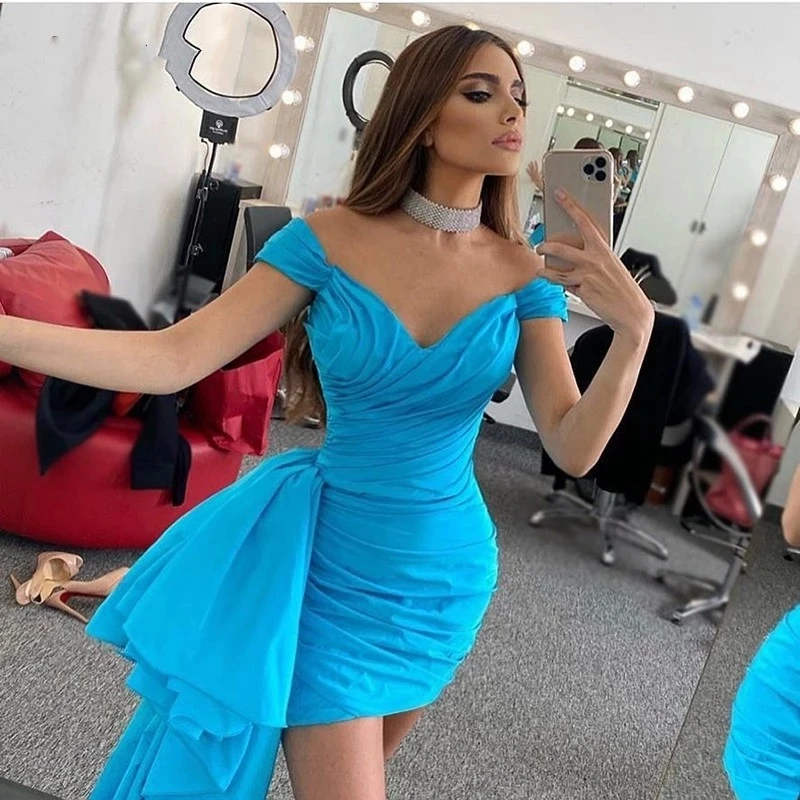 ANGELSBRIDEP Liebsten Blau Kurze Prom Kleider Vestidos De Festa Sexy Off-Schulter Organza Homecoming Geburtstag Party Kleider HOT