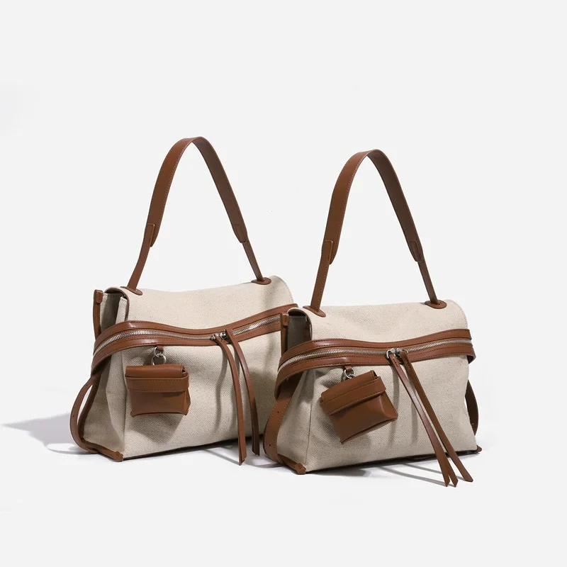 New Unisex Simple Cotton Hemp Splicing Postman Bag Large Capacity Commuter Underarm Bag Adulkt Casual Shoulder Bag Crossbody Bag