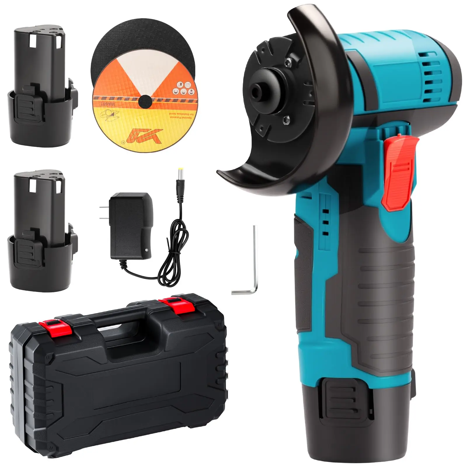 

Angle Grinder Tool, 3800rpm Cordless Portable Angle Grinder with 2pcs 1500mAh Battery, Grinder Handheld Cutter for Metal Wood