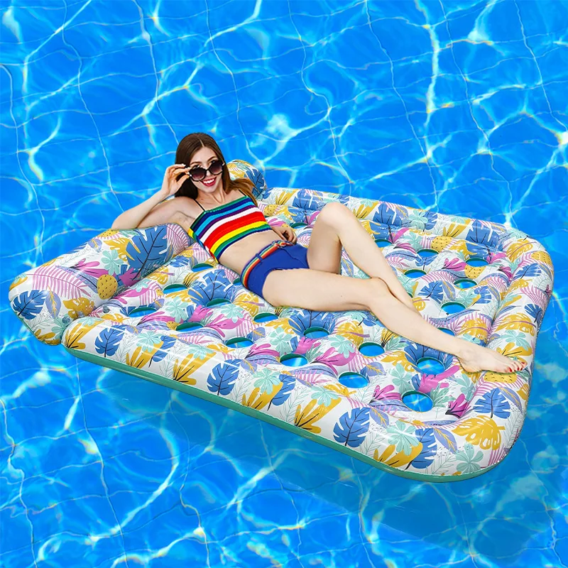 แพยางเป่าลมแบบสองช่องรุ่นใหม่ปี 2026  วัสดุ PVC หนาพิเศษ ลายใบไม้หลากสี สำหรับเล่นน้ำในสระช่วงฤดูร้อน