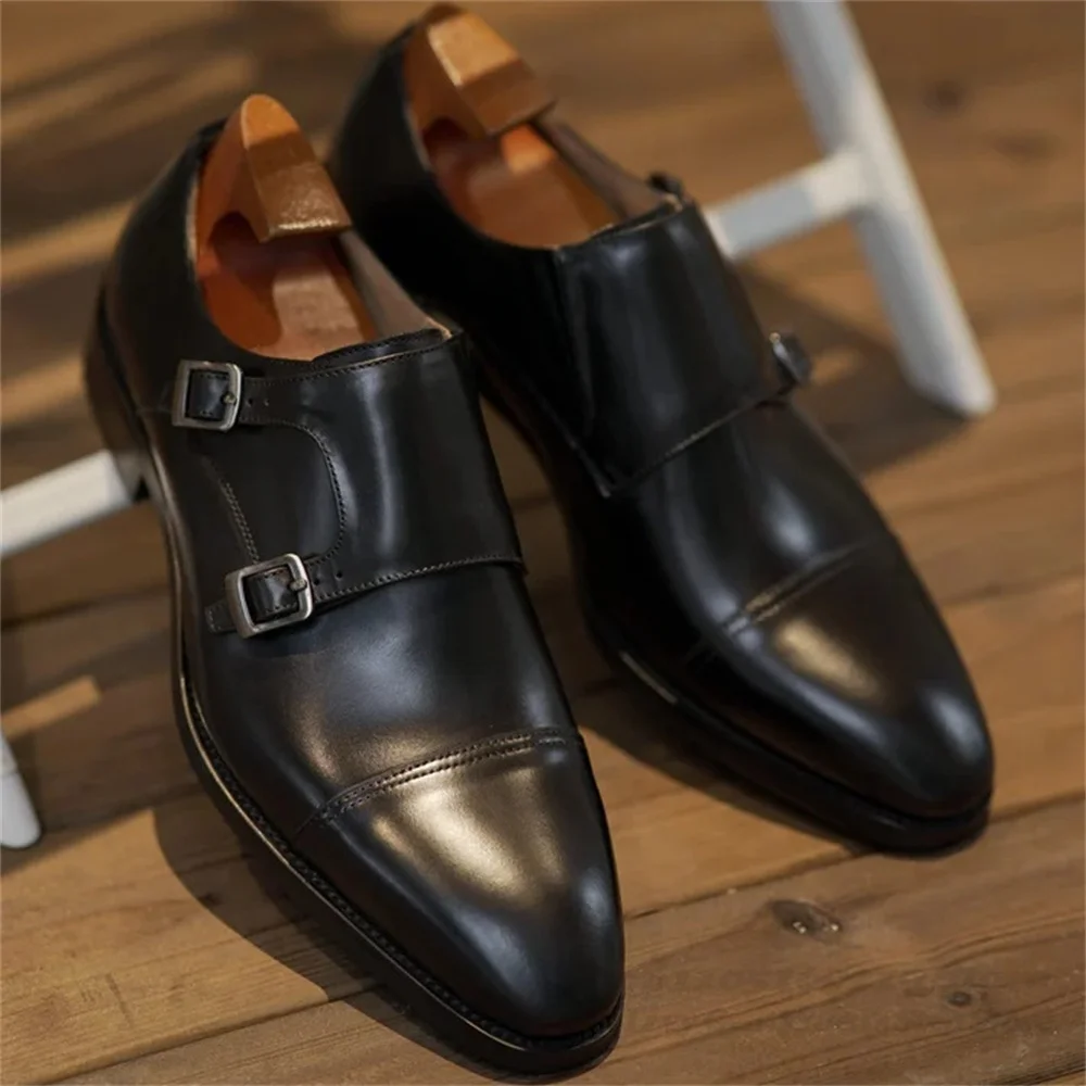 Genuine Leather Three Joint Shoes Men Polished Buckle Breathable British Handmade Business Formal Wedding Party Dress Shoes