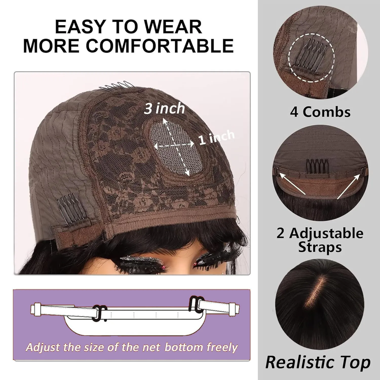 วิกผมบ๊อบผมแท้แบบไม่ต้องใช้กาว พร้อมหน้าม้าตรง วิกผมลูกไม้ปิด 3x1 สำหรับผู้หญิงผิวสีดำ สีดำธรรมชาติ ขนาด 16 นิ้ว