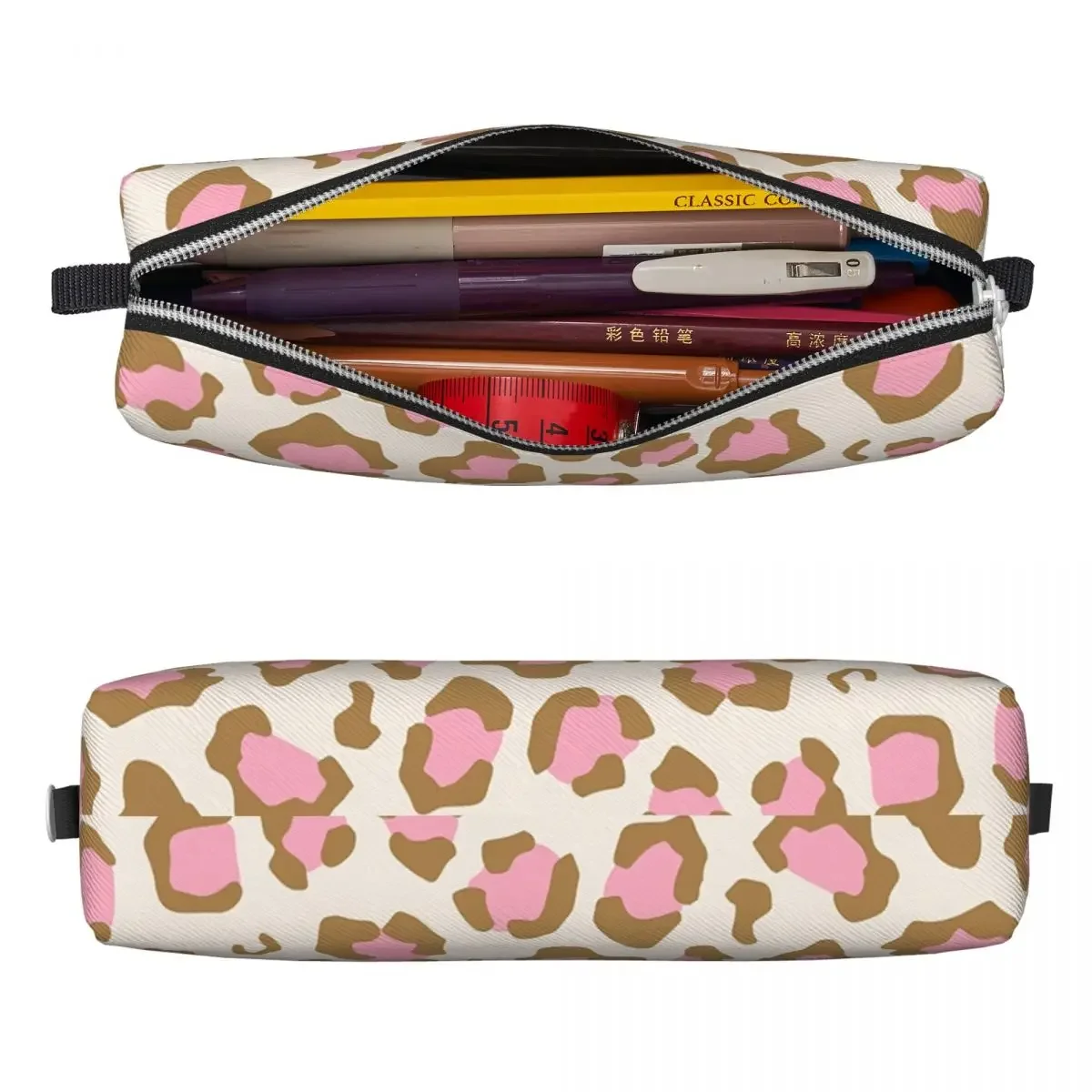 Astuccio con motivo leopardato rosa astuccio per matite con macchie di animali astucci per penne per ragazze e ragazzi borsa portaoggetti grande per studenti cosmetici per la scuola