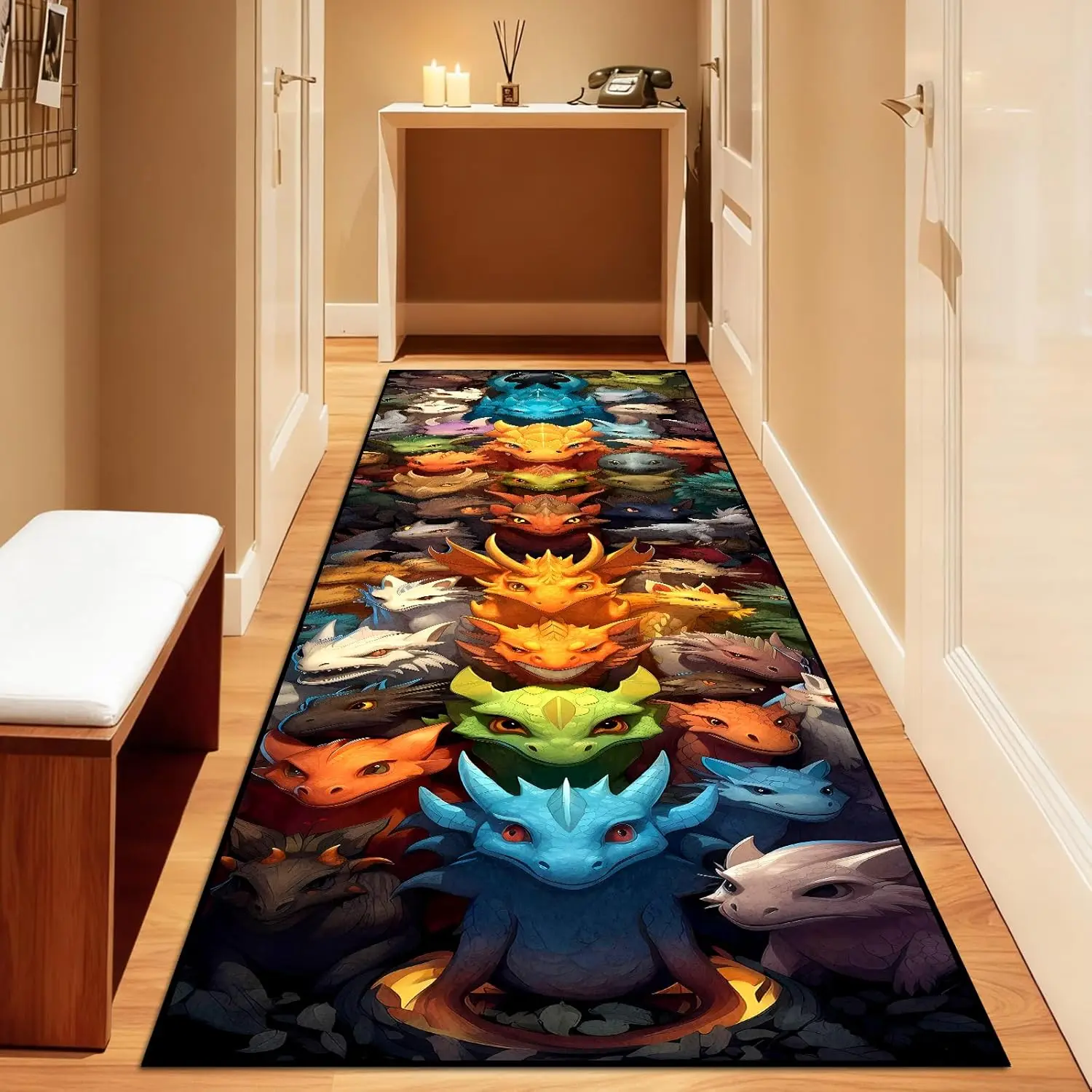 Non-Slip Dinosaurs Hallway Rug Runner with Upgrade Rubber Backing,Stain Resistant Faux Wool Distressed Carpet Runner for Bedroom