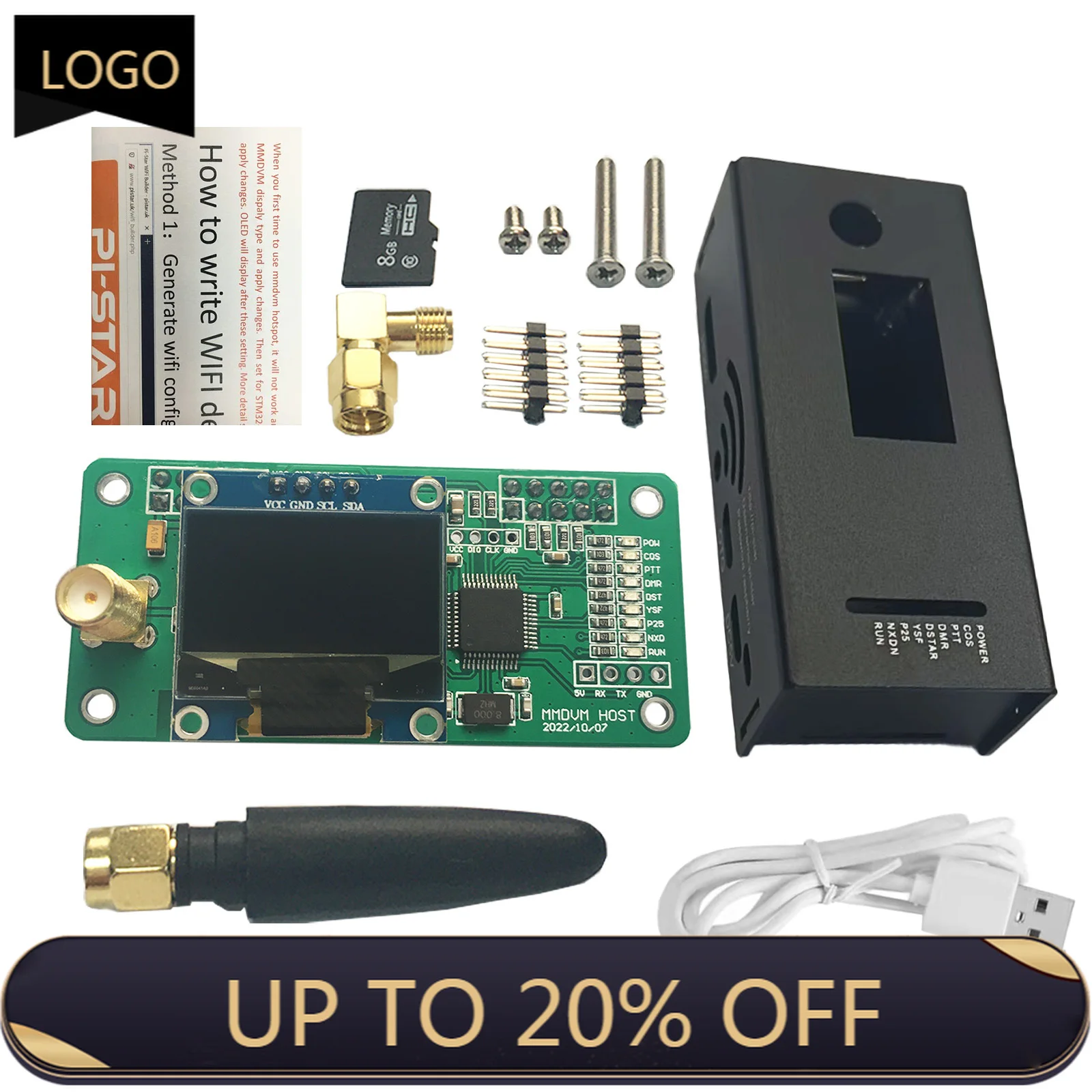 Upgraded MMDVM Hotspot Hat Board DMR YSF Dstar Digital Voice Modem Worldwide UHF Antenna Two Colors TF Card Pi-Star Hotspot New