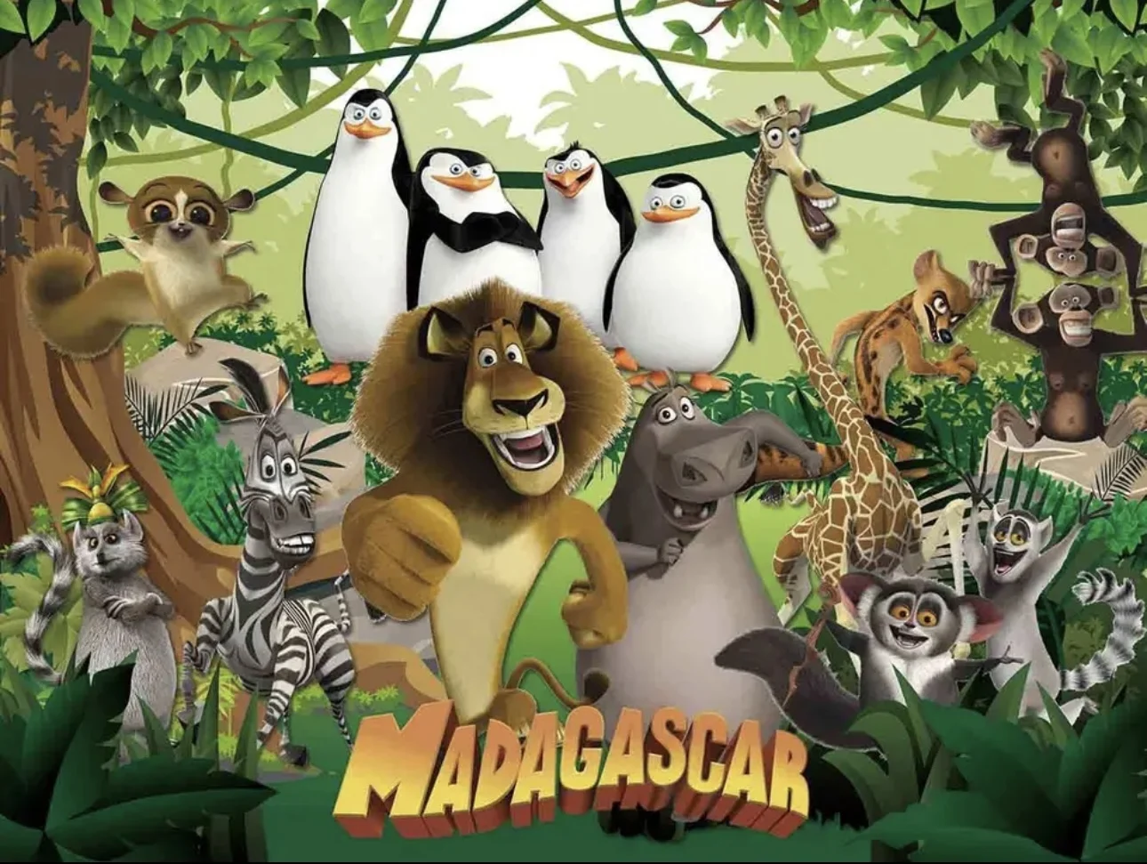 ستارة خلفية لتزيين حفلات أعياد الميلاد من MADAGASCAR علم الحياة البرية في الغابة يستخدم لمستلزمات حفلات تعميد الأطفال خلفية من الفينيل