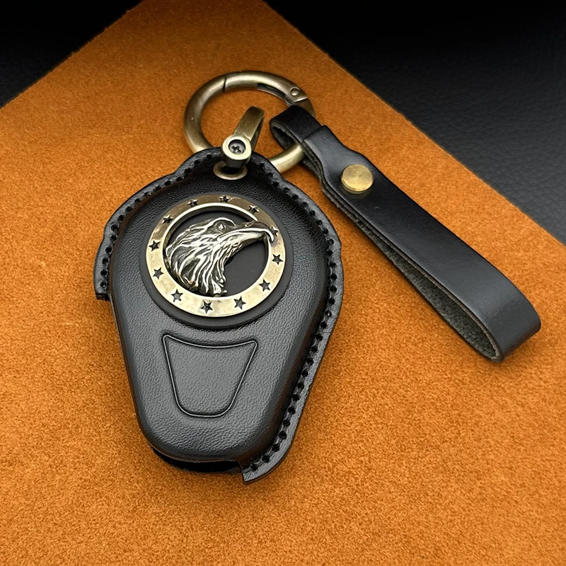 Inteligentny klucz skórzany futerał etui na pilota dla motocykli Harley Davidson CVO brelok z mosiężną odznaką Eagle