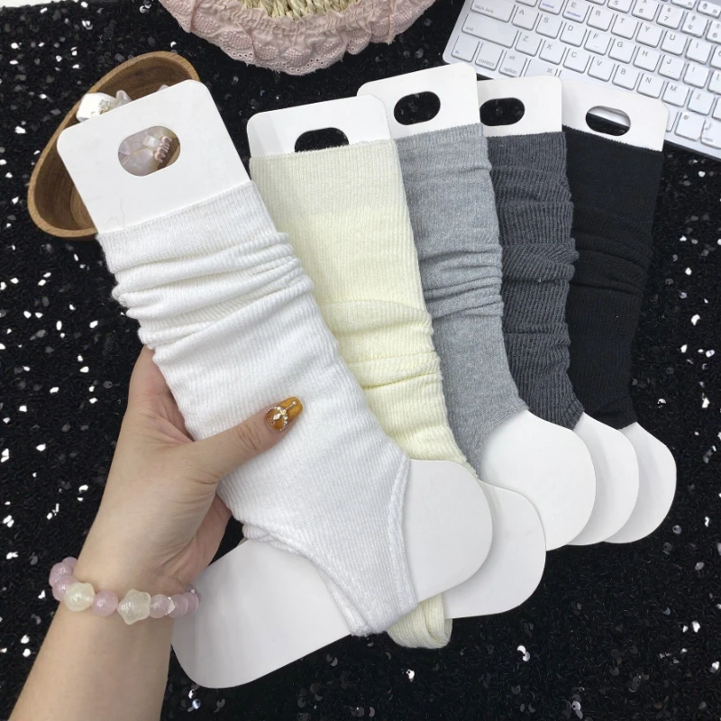 Women's White Cotton Slouch Socks Korean Style Ballet Thin Summer Knee-high Leg Warmers Breathable Elastic Slimming Leg Covers