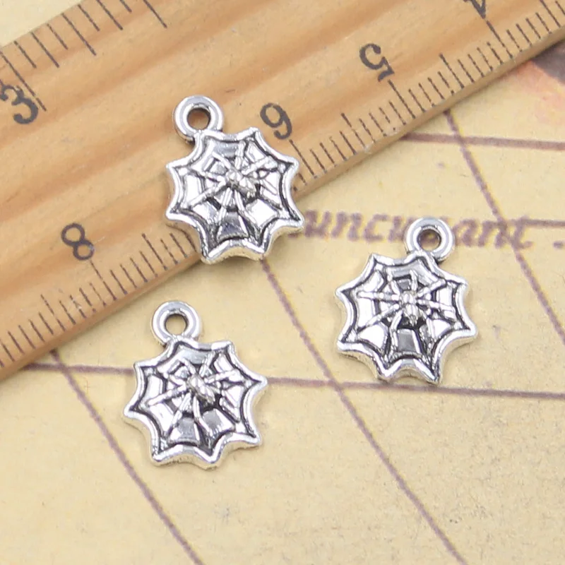 30pcs Charms Halloween Spider Web 15x12mm Antique Silver Color Pendants Making DIY Handmade Tibetan Finding Jewelry