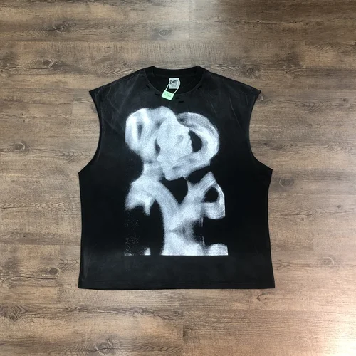 Imagen 1 del producto SAINT OF MICHAEL mejor calidad IMPRESSION OF LOVE ropa Vintage agujero impreso suelto 100% algodón Tops chaleco de gran tamaño para hombres