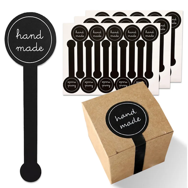 100Pcs Black Handmade Adhesive Long Style "HAND MADE" Seal Labels Sticker for DIY Baking Packaging Gift Sealing Stickers 3X10CM