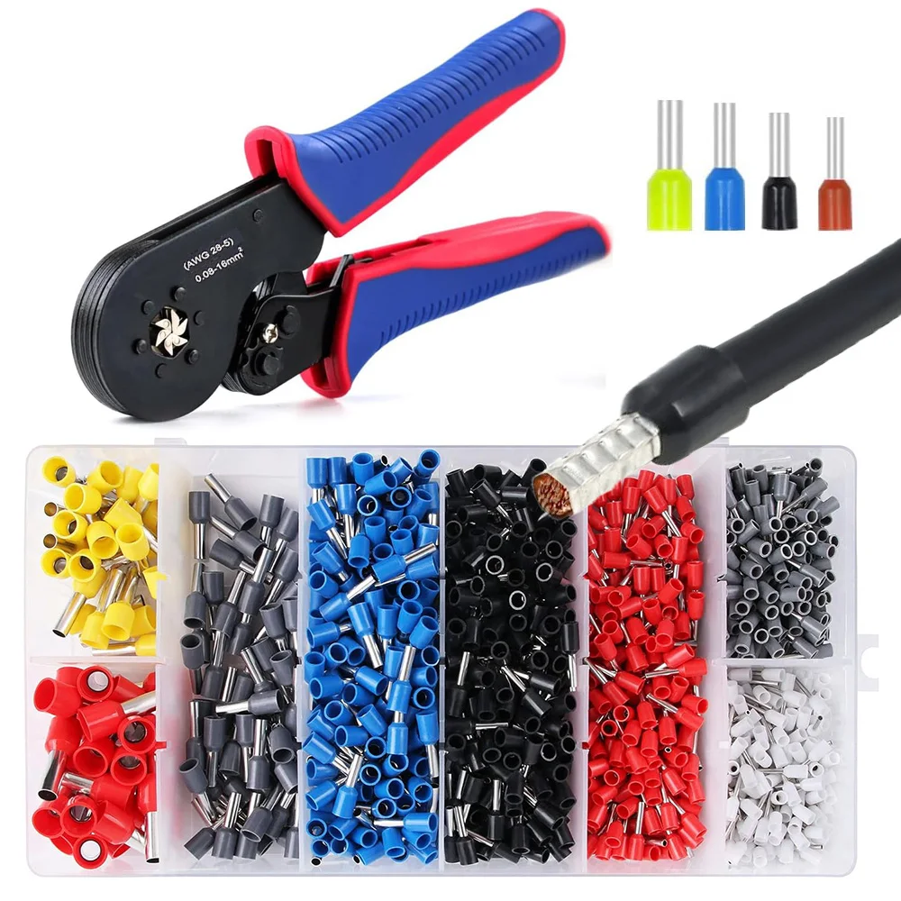 Ferrule Crimping Tool AWG 28-5 with 1200PCS Ferrules Kit, Hexagonal Crimper Pliers for End-Sleeves Terminal Ferrule Terminals