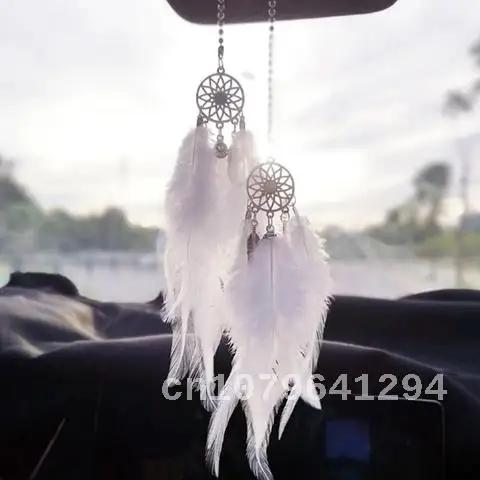 

Handmade Girl Heart Indian Dream Catcher Net with Feathers Wall Car Hanging Decoration Ornament White Dreamcatcher Room Decor