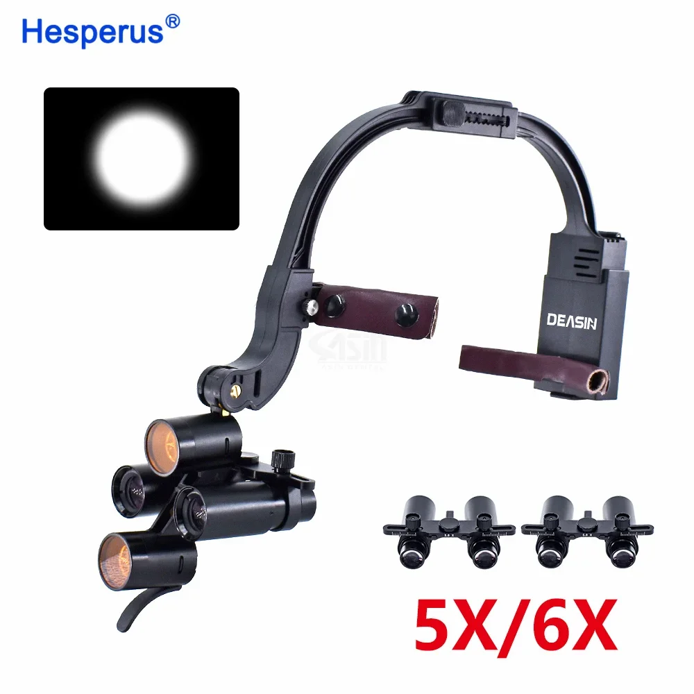 5X / 6X LED Headlight Binocular / Kepler Loupes Headband Adjustable 5W Dentist Surgical Headlamp Dentistry Magnifier