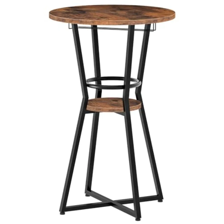 

Round Bar Table 2-Tier Counter Height Pub Table with Wine Glass Holder Industrial Cocktail Table for Small Space Tavern Living