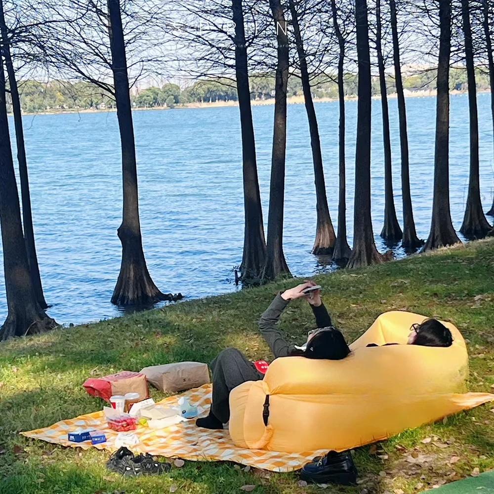 Outdoor Inflatable Sofa Recliner Lazy Portable Stackable Waterproof Sun Protection All-season Polyester Beach Camping Picnic