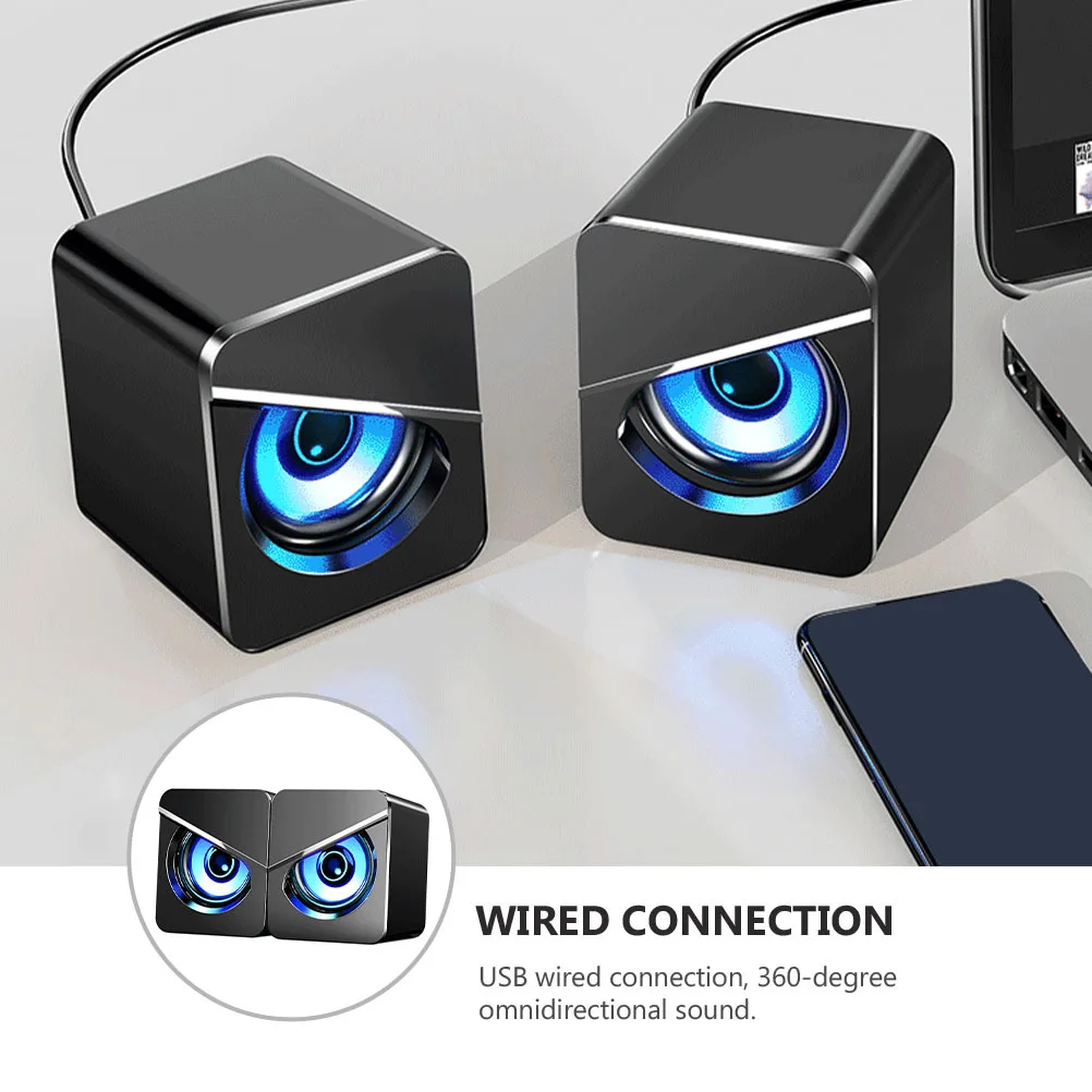 

1 Pair Usb Wired Mini Speakers Colorful Ambient Light 360° Surround Sound Bass Diaphragm For Desktop Computer External Speaker