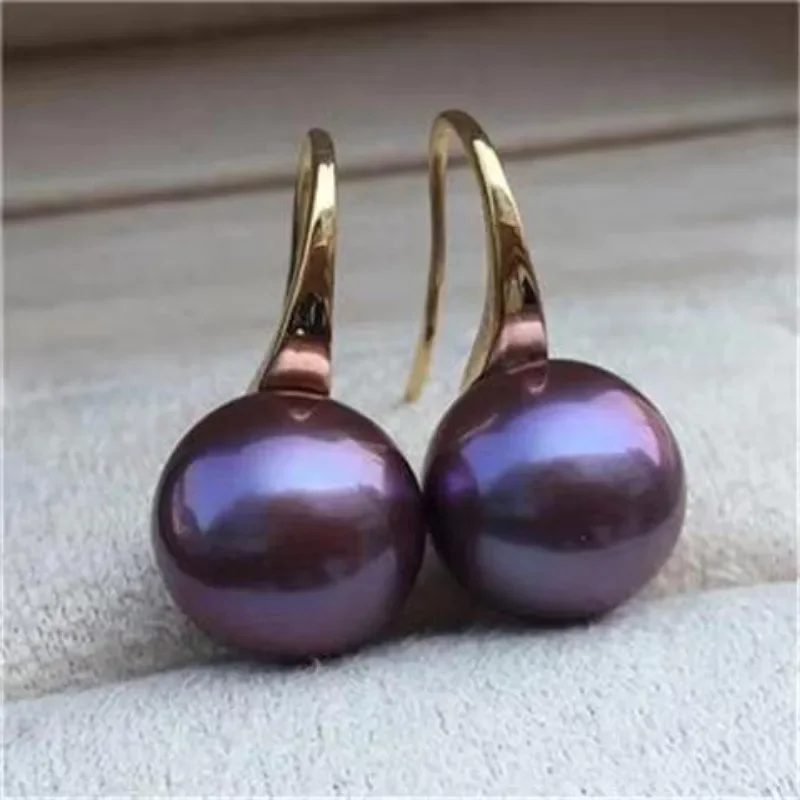 

Pair of 12-13mm Purple Round Pearl Stud Earrings for Women Simple Wedding Party Free Shipping Accessories Dangle ,hook