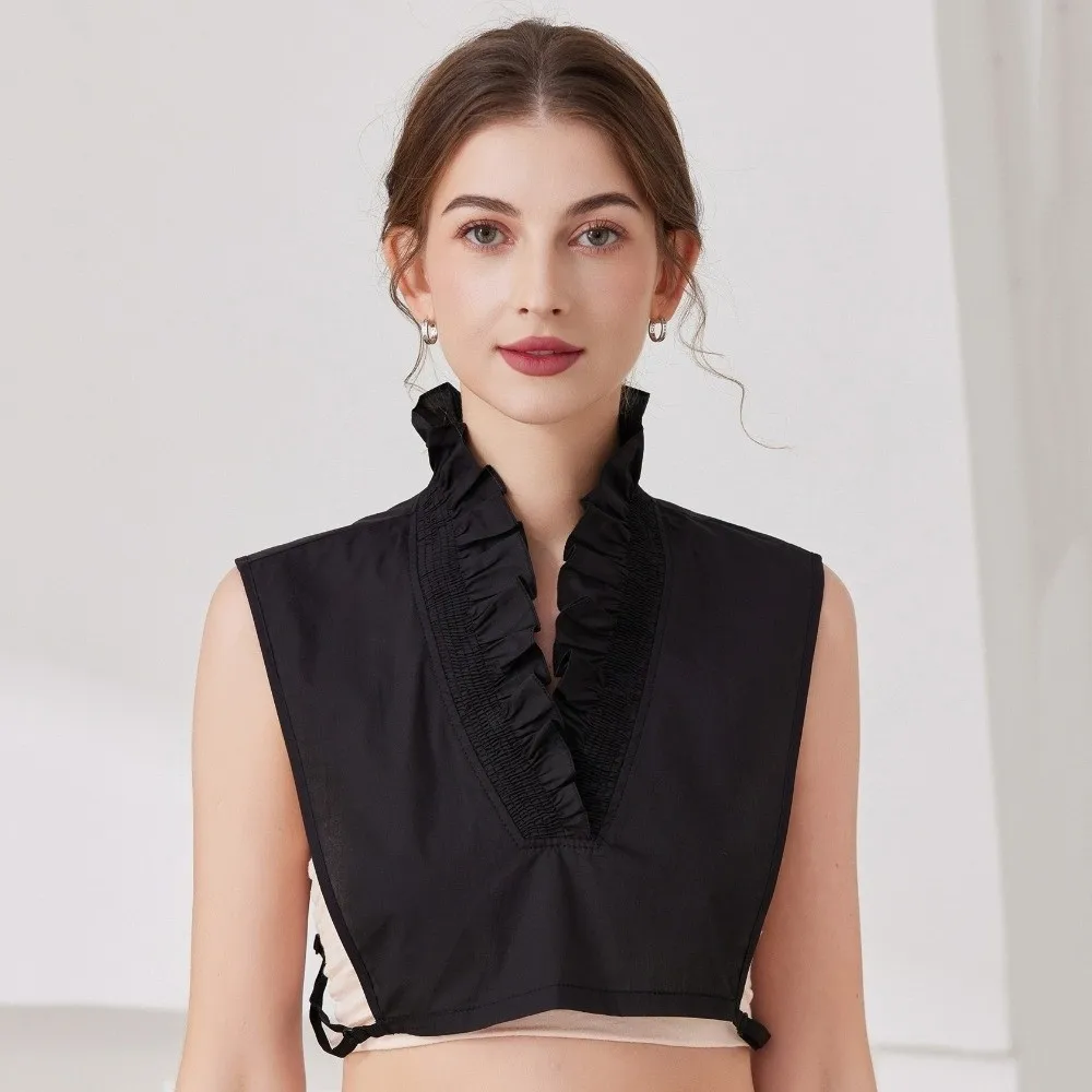 

Sweet Removable Fake Collar Cotton Material Solid Color Detachable V-neck Shirt Collar Wrinkled Ruffles Petal Shape False Collar