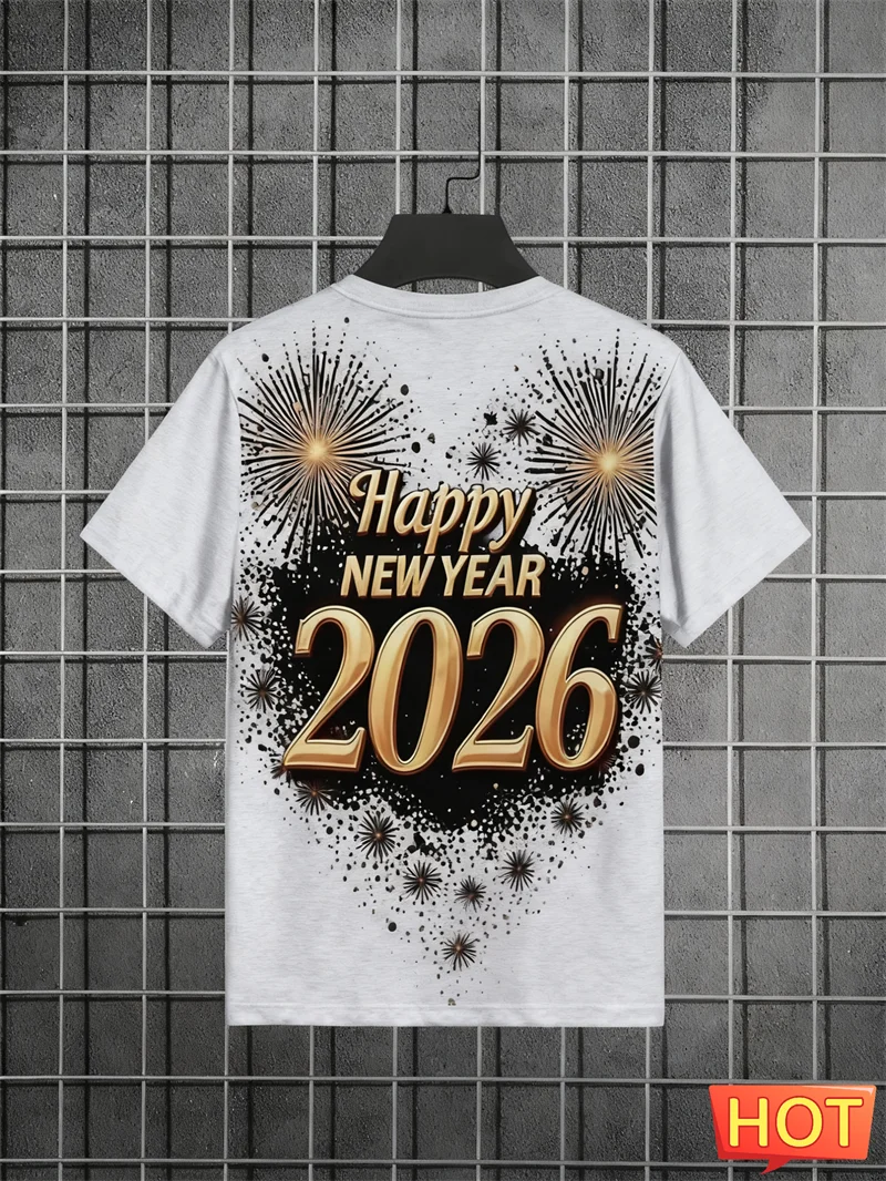 

2026 New Year Firework Graphic T Shirts Fashion Men Women Short Sleeve 3D Printed T-shirts Casual Oversized Crew Neck Tees Tops