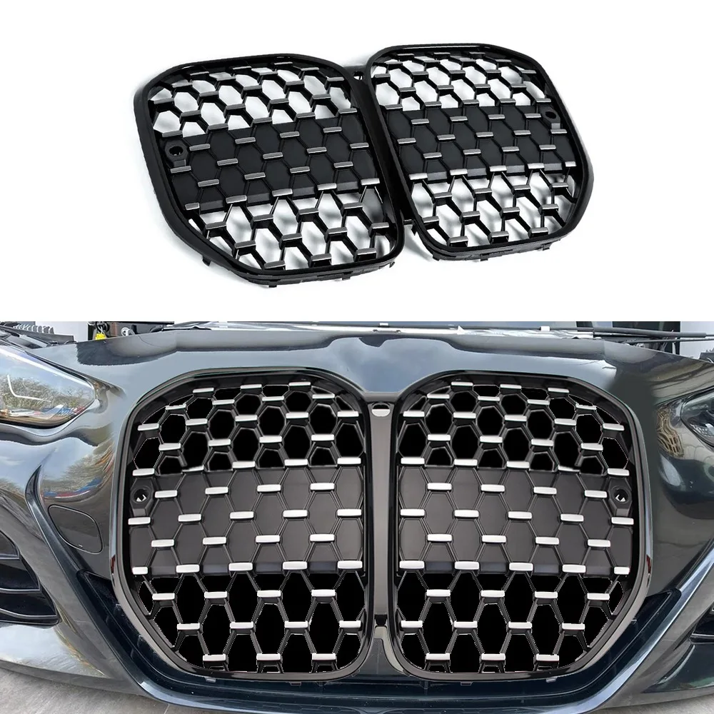 Front Bumper Grill Diamond Kidney Grille Meteor Style for BMW 4 Series G22 430I G82 M4 2021-2022 Racing Grills