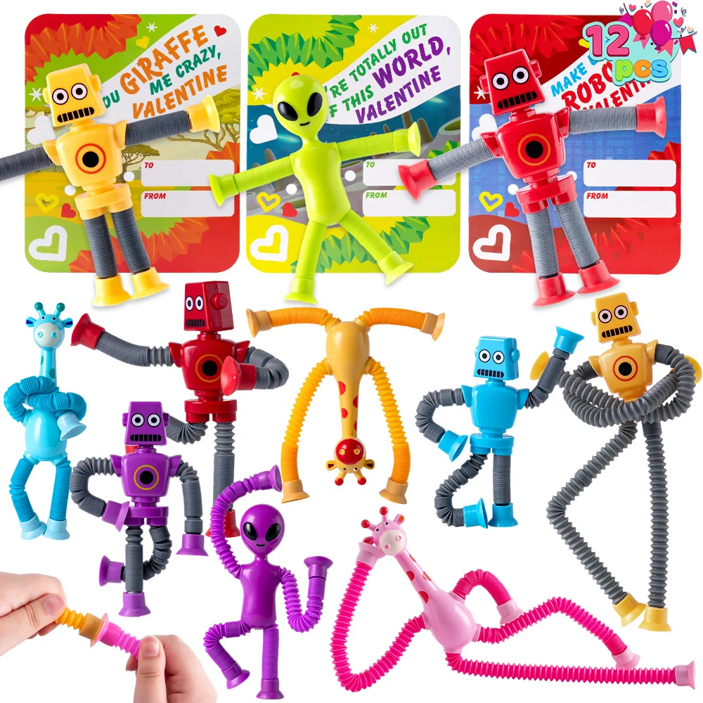 

Набор JOYFY из 12 телескопических трубок-присосок ко Дню святого Валентина с карточками для детских праздников, сувениров и подарков для обмена в классе