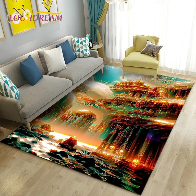 3D Beautiful Dream Magic Castle Scenery Area Rug,Carpet Rug for Living Room Bedroom Sofa Doormat Decor,Child Non-slip Floor Mat