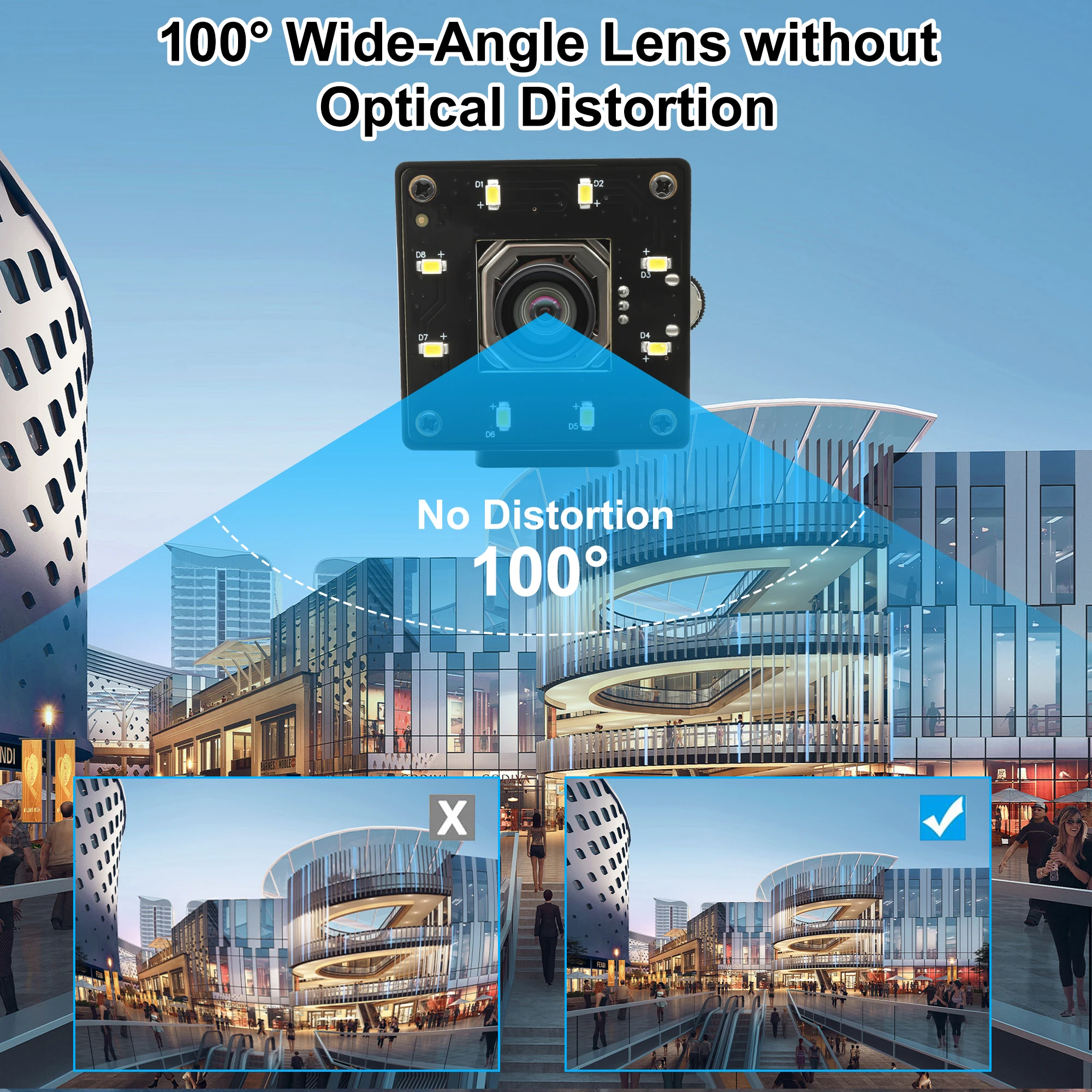 ELP 4K Mini USB Camera Autofocus No Distortion with 8 PCS White LED for Windows Mac Linux Support Live Streaming