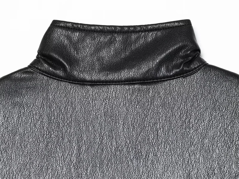 Casaco feminino 2025 outono novo estilo preto manga longa gola alta jaqueta piloto de couro falso estilo motocicleta moda casual