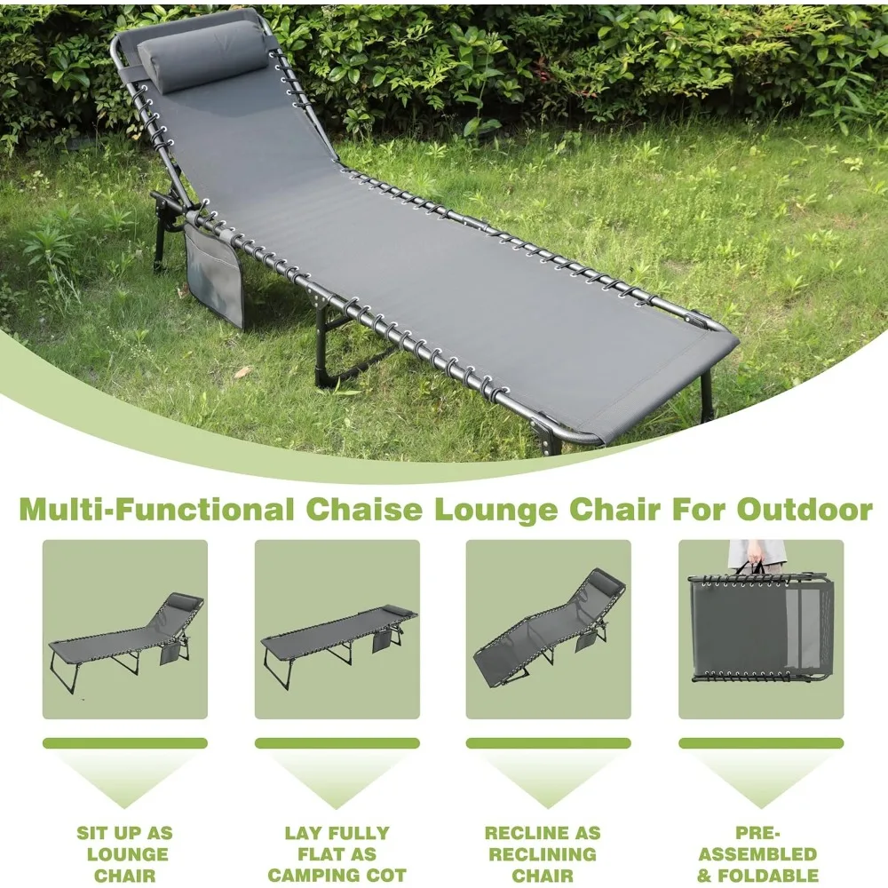 Chaise Lounge Chair 5-Position for Outside, Upgraded Adjustable Sun Lounger, Folding Outdoor Lounge