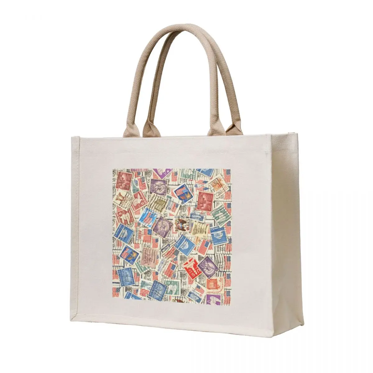 

Different USA postage stamps.Background. Tote Bag custom bags Big bag women Gift bag Gift bags