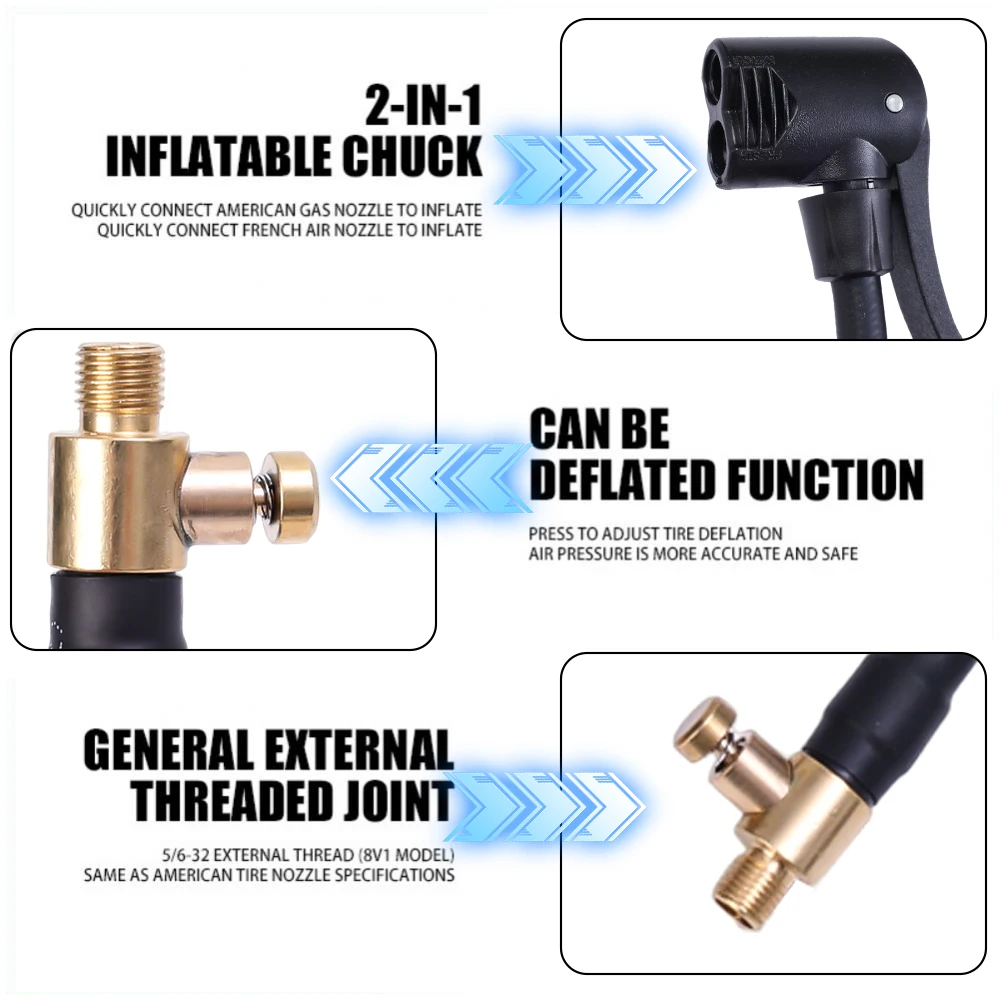 Car Tire Inflator Hose Inflatable Air Pump Extension Tube Adapter Twist Tyre Connection Deflate Air Chuck for Bike Motor 2in1