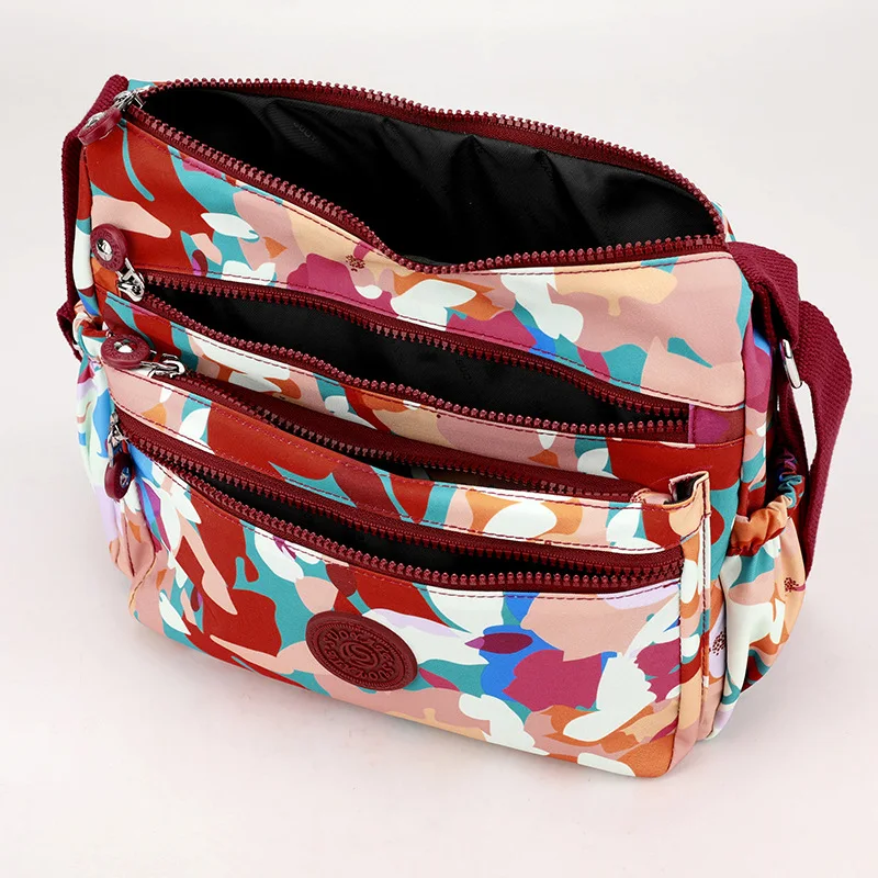 Shoulder Bag Women 2024 New Floral Print Nylon Cloth Handbags Simple Versatile Multi-layer Mommy Casual Messenger Bags