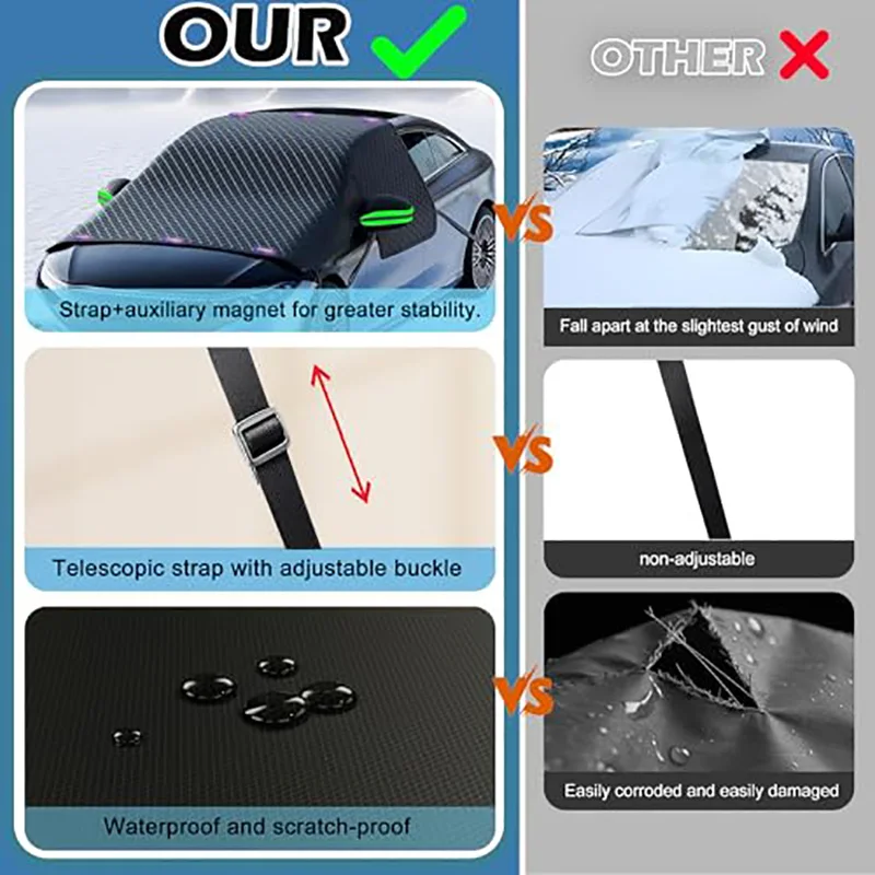 غطاء الثلج للزجاج الأمامي للسيارات غطاء صقيع الزجاج الأمامي المغناطيسي الكبير مع واقي مرآة النافذة الجانبية لمعظم المركبات #5