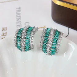 Luxury Irregular Cubic Zirconia Stud Earrings Fashion Roll Shape Design Exquisite Bride Wedding Anniversary Jewelry Big Studs