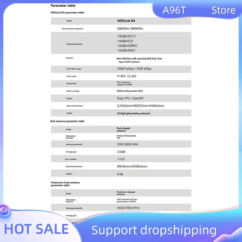

A96T Высококачественный цифровой HD-приемник Wifilink для гонок на дрона VTX, встроенная система Openipc и Ruby