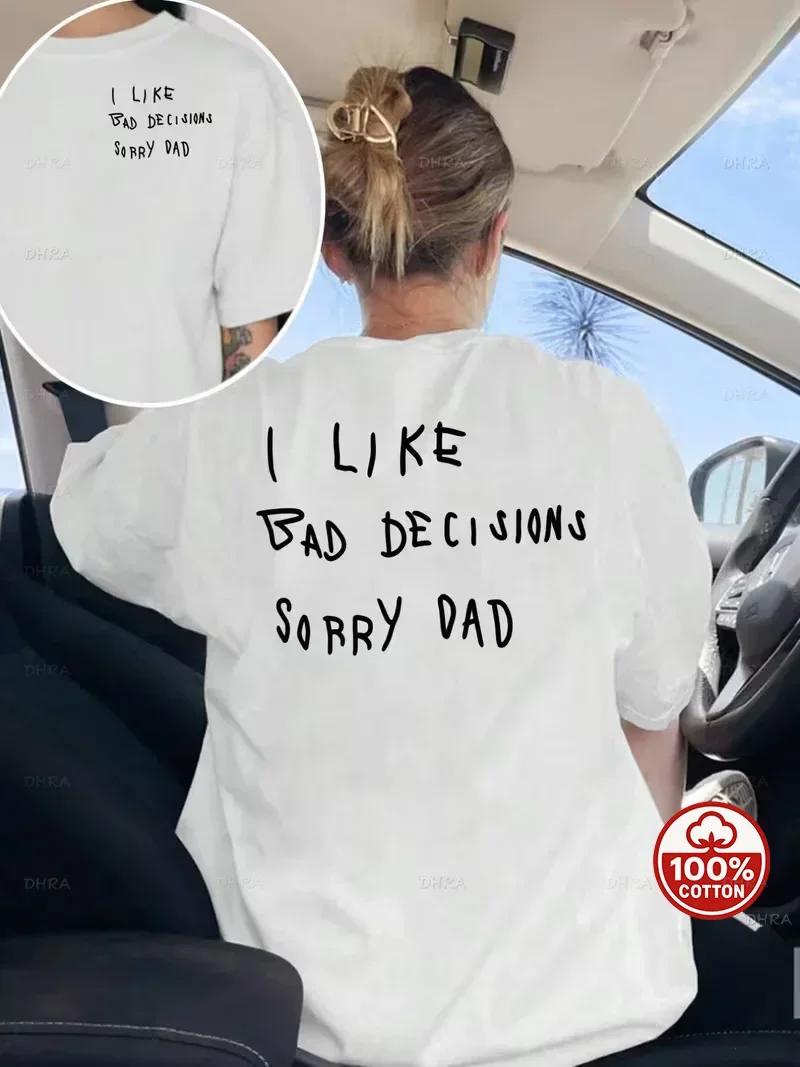 Funny Slogan T-Shirt Handwritten Art Graphic Print Casual Crew Neck Tee