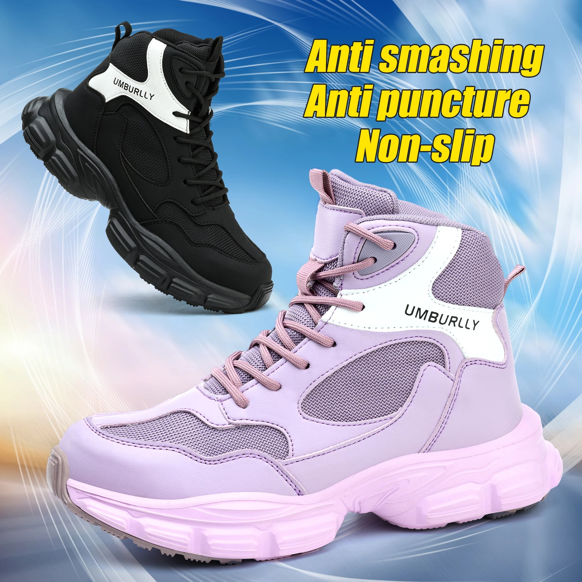 

Purple Women Work Boots Safety Steel Toe Safety Shoes Indestructible Shoes Anti-smash Puncture-Proof Work Breathable Shoes